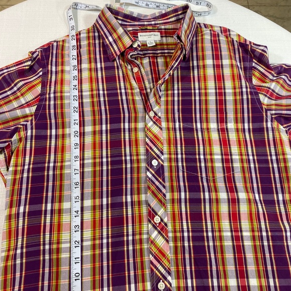Banana Republic Men's Button Down Plaid Purple Red - Picture 6 of 7